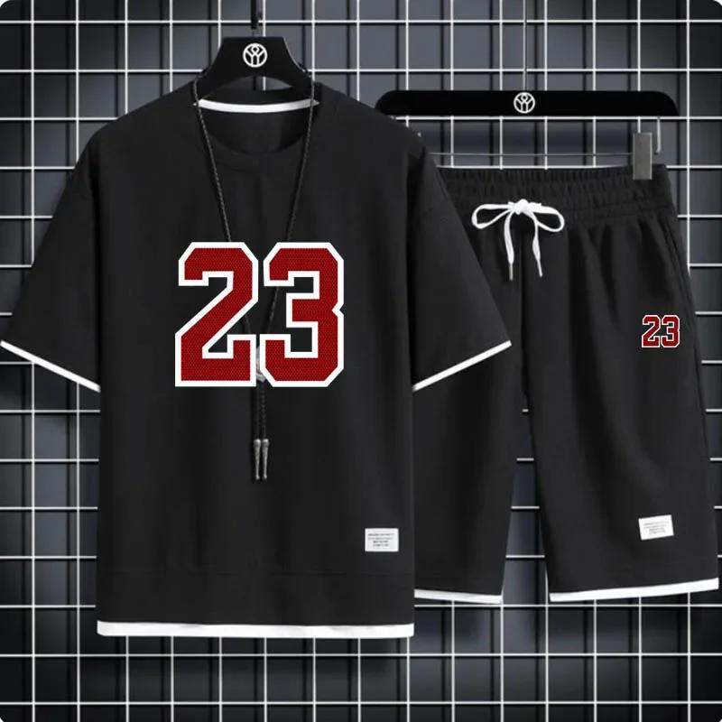 Мужской комплект из шорт с вафельным принтом, 2 шт. свободного кроя, спортивный костюм, стиль Харадзюку, летняя мода