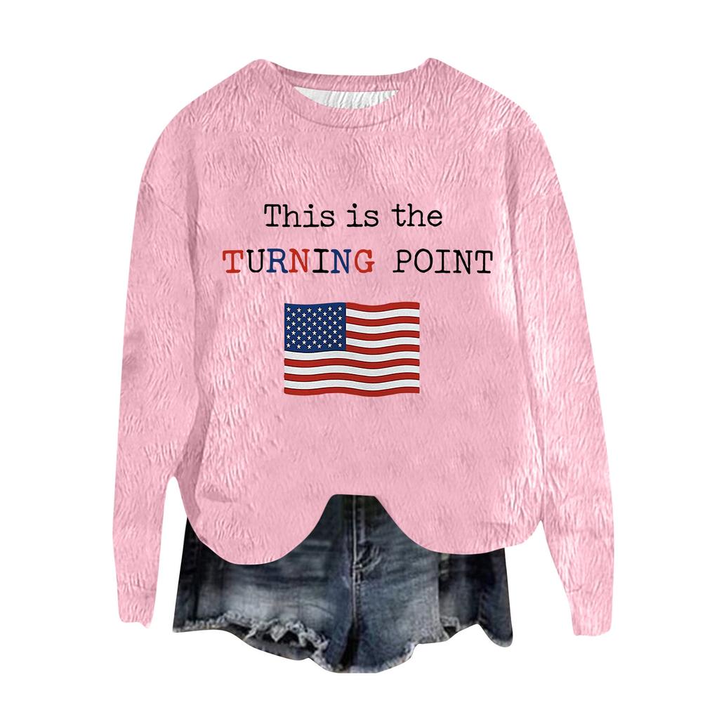 Women's Fashion Round Neck Pullover Top Long Sleeve Tee Printed Sweatshirt