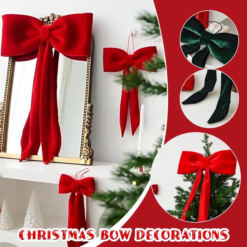 40cm Christmas Velvet Bow Tree Hanging Ornament Long Ribbon Window Display Pendant New Year Christmas Tree Fireplace Doors Decor