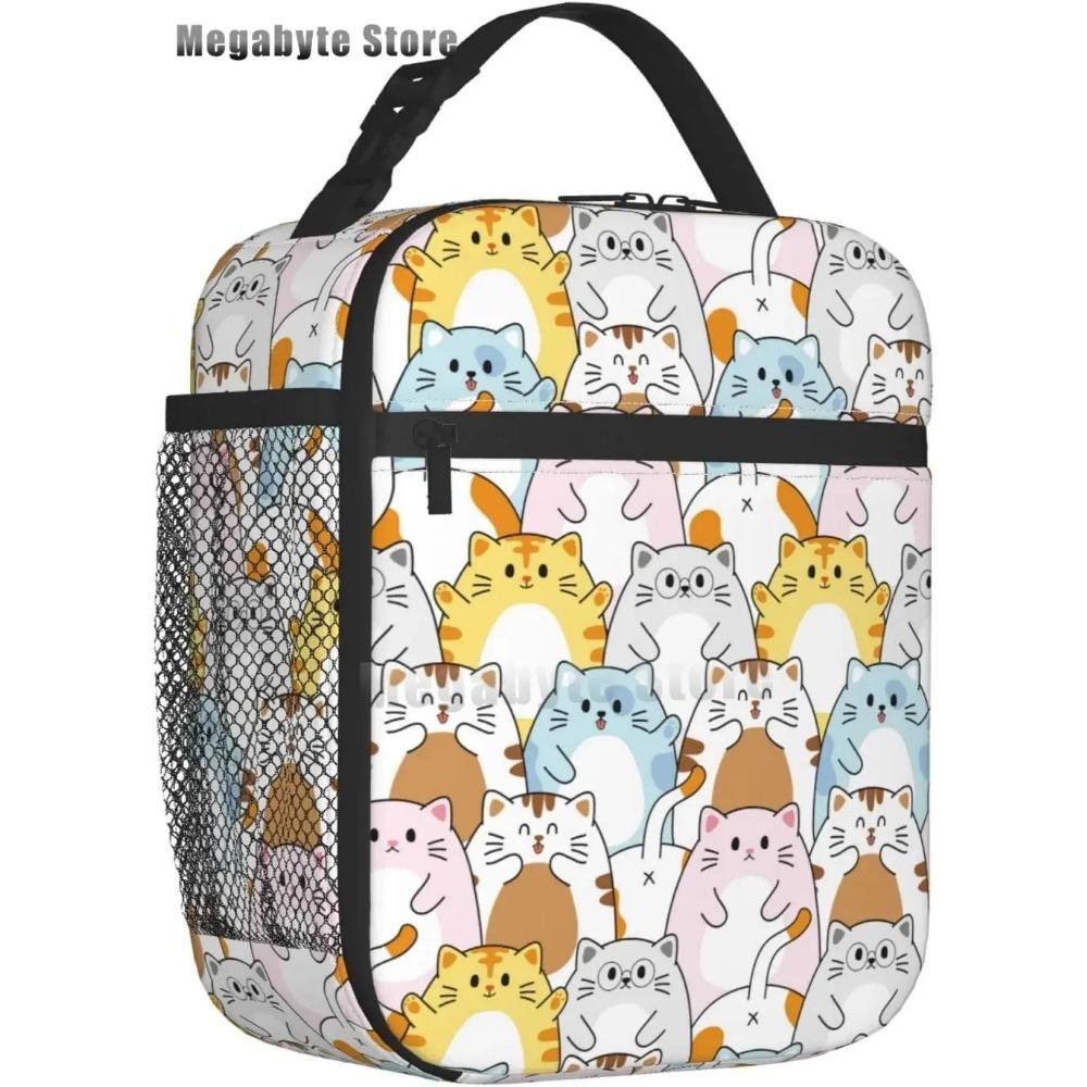 Черный кот ланч-бокс смешной кот ланч-бокс для детей подростков девочек женщин взрослых холодильник изолированный цветочный ланч-бокс для школы работы путешествий