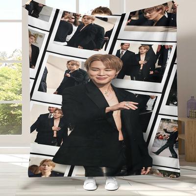 Плед фланелевый Jimin Kpop B-BTS Star, Ультрамягкий теплый плюшевый плед для дома, спальни, кровати, дивана, офиса, кемпинга, пикника, подарок