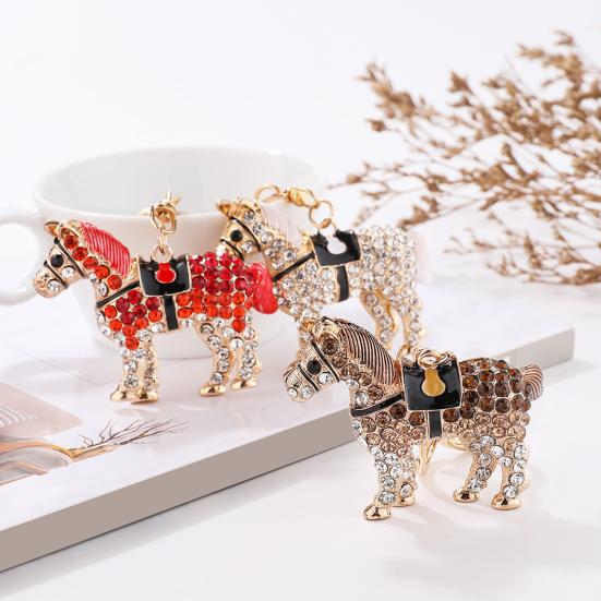 Брелок для ключей в виде лошади со стразами, сверкающий шарм в виде животного, брелок для ключей из цинкового сплава