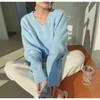 New Mohair Gentle Jumper Sweater Woman Japanese Blue V-neck Pullover Loose Lazy Autumn Winter Outer Wear Thickened Sweater Tops