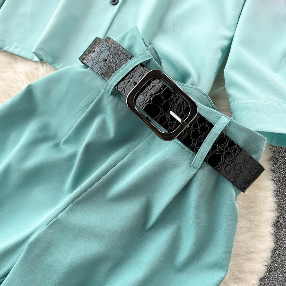 RUGOD Европейская и американская мода подходит женским градиентным рубашкам с длинными рукавами, женским повседневным прямым широким брюкам