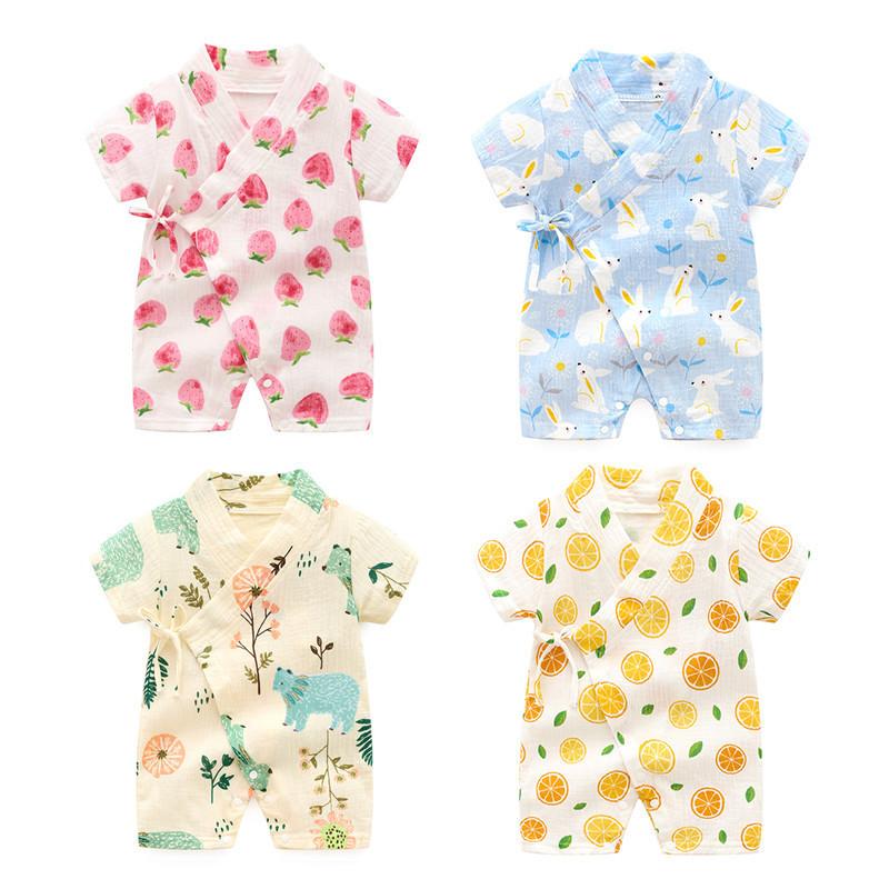 KIDDIEZOOM Infant Boy Girl Cute Print Short Sleeves Soft and Breathable Crepe Print Bodysuitfor Summer