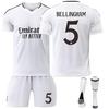 24-25 Real Madrid Home Bellingham Soccer Uniform Number 5 Bellingham Adult and Children's Practice Wear Sports Shirt Top and Bottom Set with Socks (S)