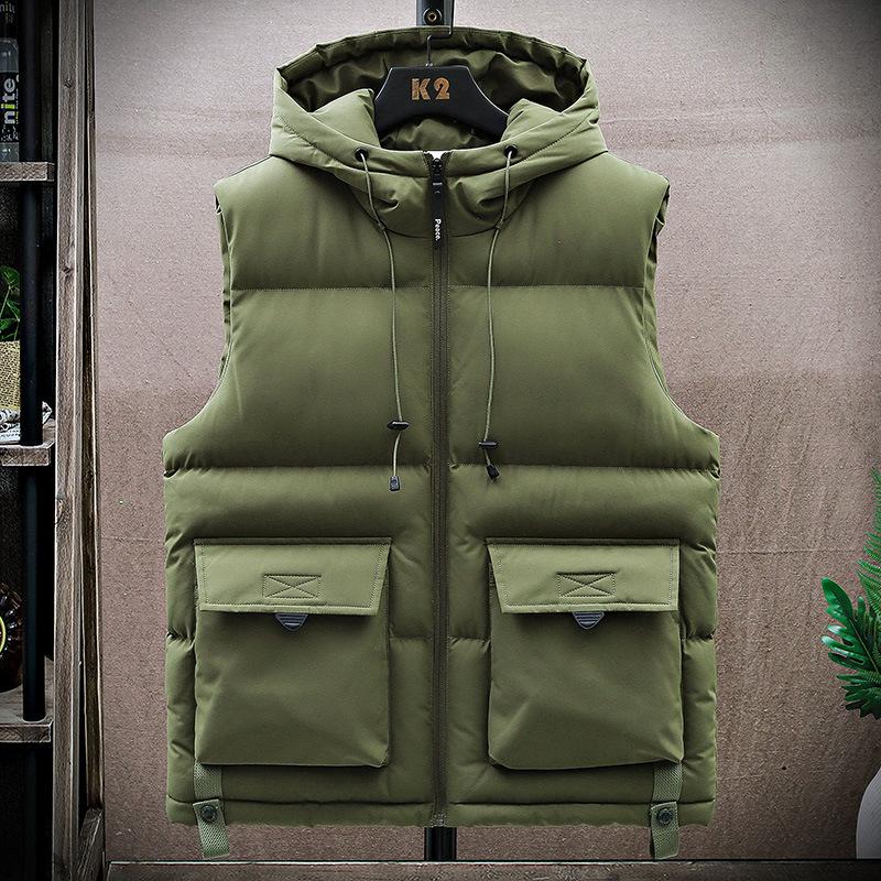 Men S Casual Thick Cotton Padded Vest Workwear Style Solid Color