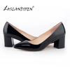 Новые женские туфли-лодочки 5 см повседневные туфли с острым носком на высоком каблуке квадратные женские офисные черные кожаные туфли на низком толстом каблуке для вечеринки и платья свадебные туфли