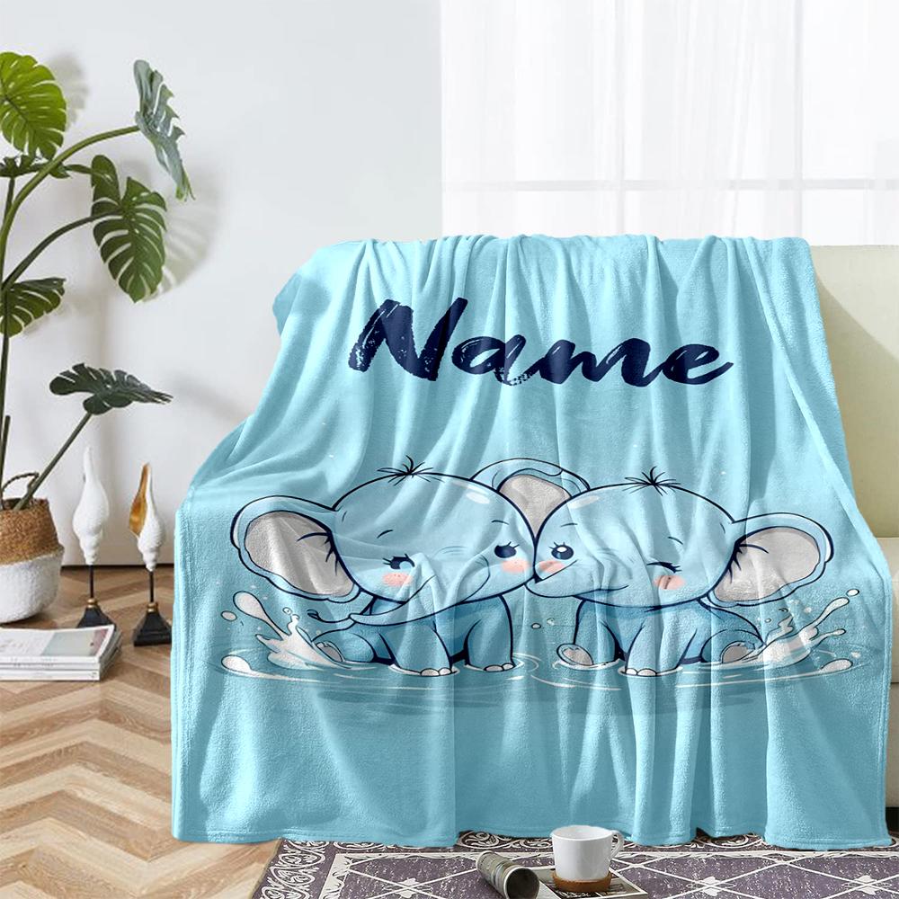 Custom Name A Elephant Theme Printed Blanket - Perfect for Couch, Bed, Travel & Outdoor Use | Machine Washable, Cozy & Durable.