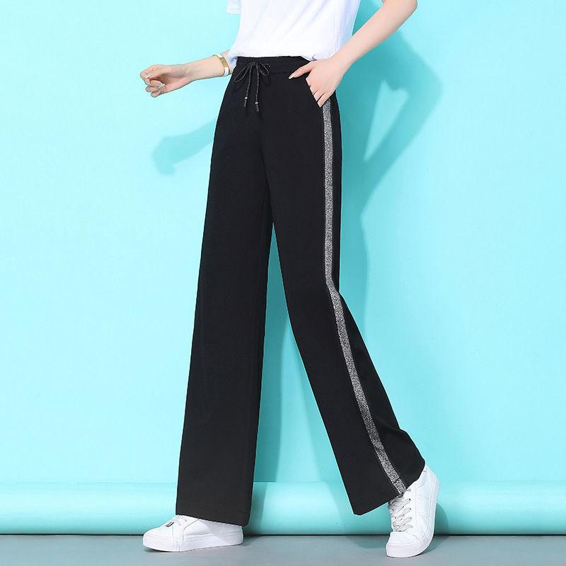 Женские брюки с драпировкой, широкие брюки, сто прямых брюк с высокой талией, свободные полосатые повседневные спортивные брюки