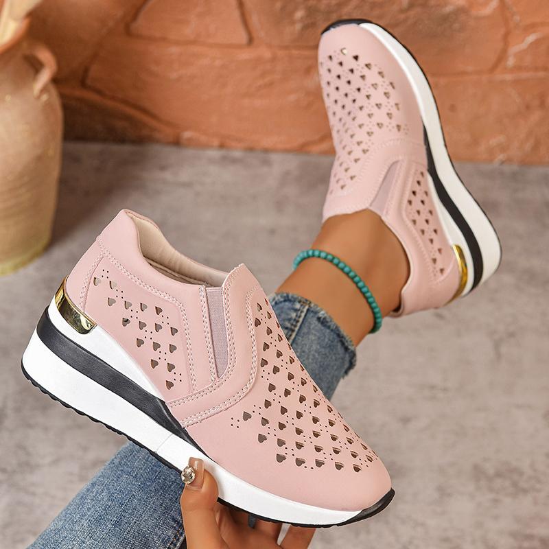 Мода 2025 Новая женская обувь Ажурные танкетки Женские кроссовки Женский большой размер Толстая подошва Лоферы Женские слипоны Дышащая повседневная обувь