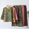Chinese Women's Pajamas, Pure Cotton, Vintage Color, Woven Jacquard, Home Wear, Long Sleeves and Trousers, Diagonal Collar