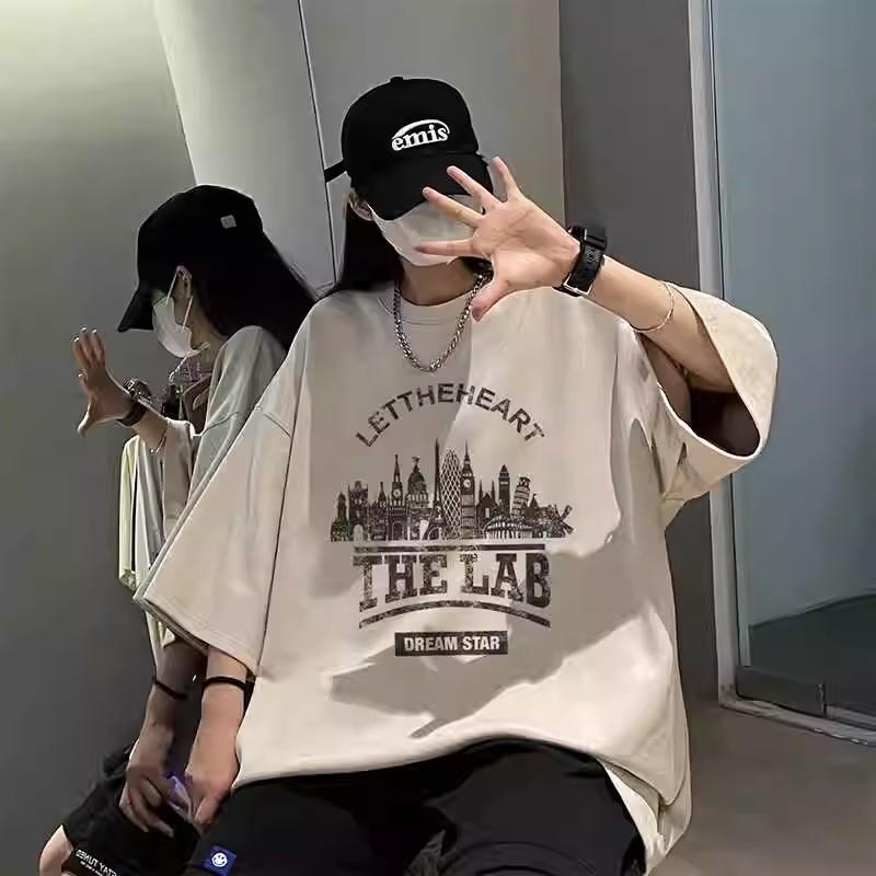 Модная мужская футболка с коротким рукавом и буквенным принтом, летняя футболка, свободный повседневный топ модного бренда