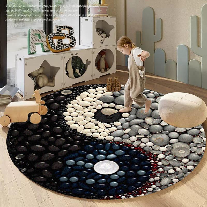 Красочный Арт-Камень 3D-Печать Галька Круглый Ковер Гостиная Диван Компьютерное Кресло Напольный Коврик Домашний Декор