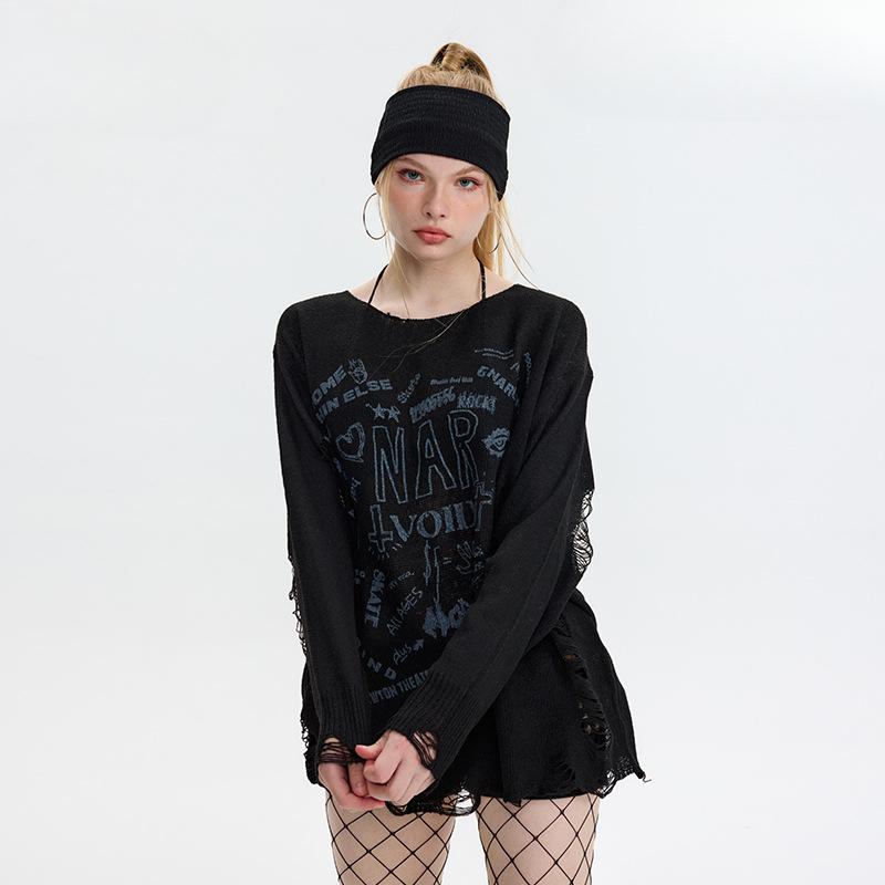 Autumn Women's Loose Torn Sexy Leg Wrap Sweater Top