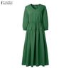 ZANZEA Женское платье с V-образным вырезом, рукавом 3/4, свободного кроя, повседневное