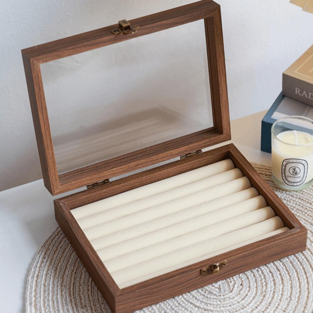 Velvet Jewelry Organizer Elegant Ring Display Holder Convenient Wood Jewelry Box  Desk
