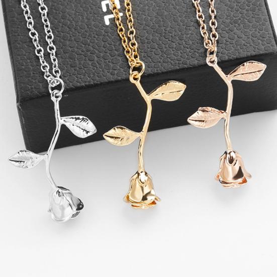 Женский кулон в виде листьев розы, длинная цепочка, ожерелье, вечерние ювелирные изделия, подарок