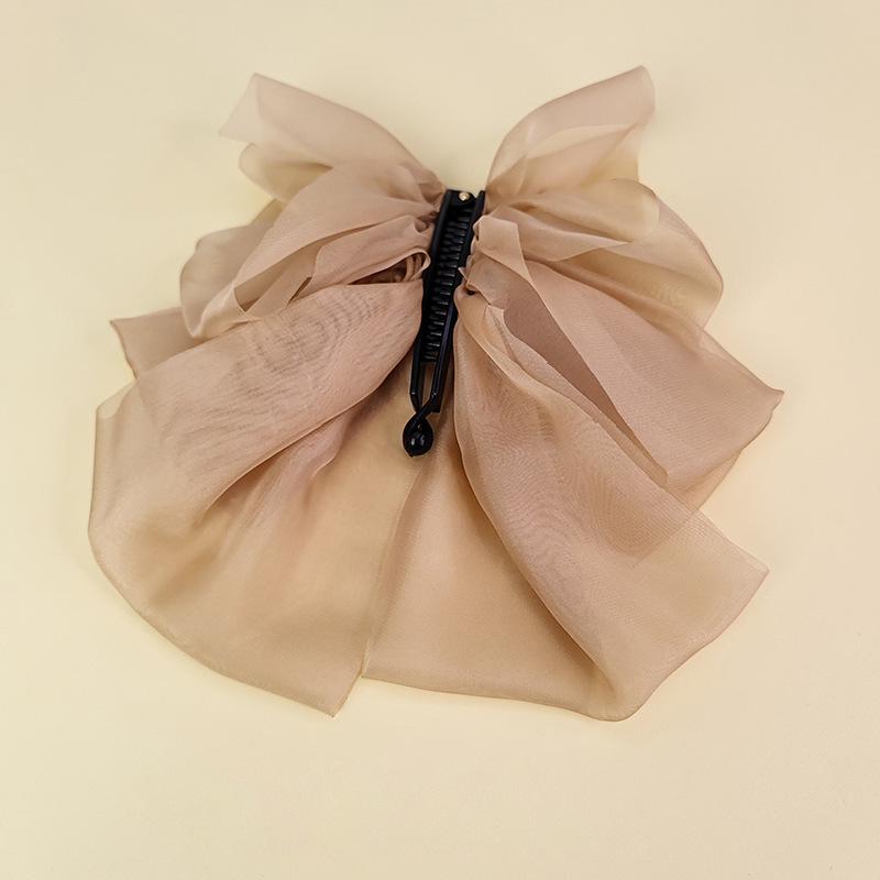 French Multi-layer Bow Banana Clip for Women: Vertical Ponytail Hair Accessory