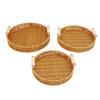 Плетеный сервировочный поднос Декоративная многофункциональная круглая сервировочная корзина с двойными ручками для фруктов, хлеба для гостиной 3 шт.