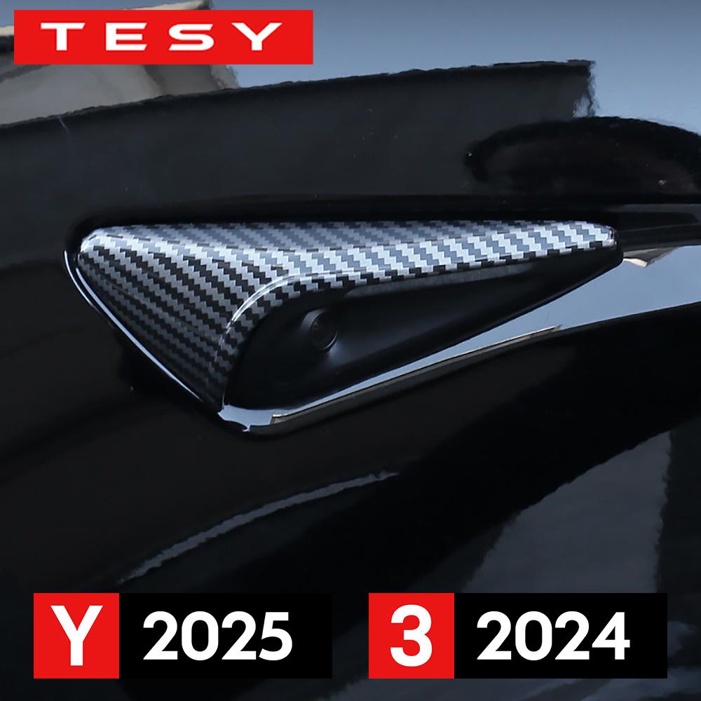 For Tesla New Model Y Juniper 2025 Model 3 Highland 2024 Side Camera Cover Lens Protector Black Shiny Matte Carbon Fiber Pattern