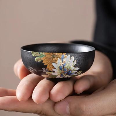 Чайная чашка, изготовленная методом горячей штамповки, серебристо-черная, рельефная, ручная работа, чашка Гупена, антикварная керамическая мастерская чашка, чайный сервиз Кунг-фу.