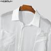 INCERUN Men Long Sleeve Patchwork Mesh See Through Party Club Shirts Tops