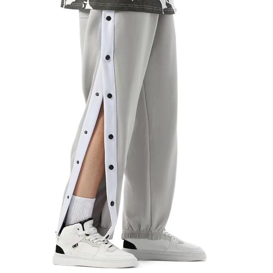 Мужские спортивные брюки с боковой застежкой на пуговицах, свободные прямые широкие брюки с эластичной резинкой на талии, мягкие дышащие однотонные спортивные штаны для тренировок в тренажерном зале, длинные брюки