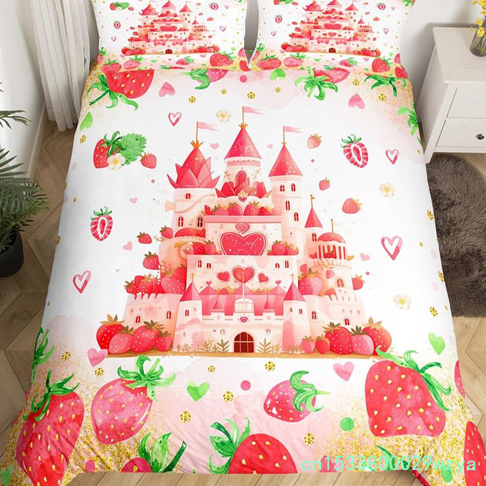 Пододеяльник с изображением радужного замка King Queen Kids Girls Cartoon Girly Комплект постельного белья Princess Castle, пододеяльник для спальни, покрывало