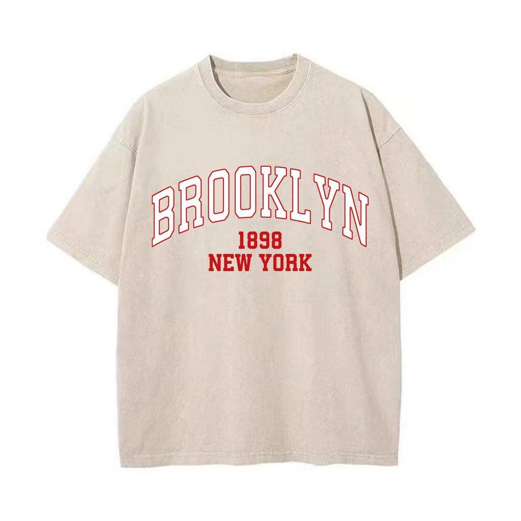 Retro Washed Vintage Brooklyn 1898 T-Shirt High Quality T-Shirts Summer Oversized Short Sleeve Clothes Cotton Loose Street Tops