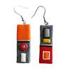 [R7927] - Handmade 'Cubism' Earrings Red Orange Gray - 40x14 Mm