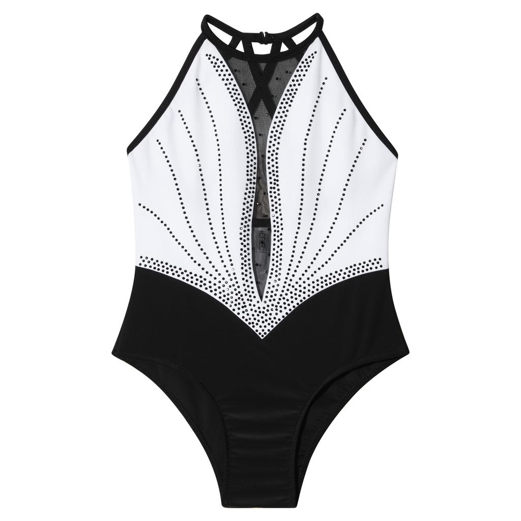 Детское балетное танцевальное трико для девочек без рукавов, гимнастическое тренировочное боди с блестящими стразами, танцевальные костюмы с открытой спиной