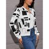 Куртка-бомбер на молнии с геометрическим принтом, повседневная куртка с длинным рукавом на весну и осень, женская одежда