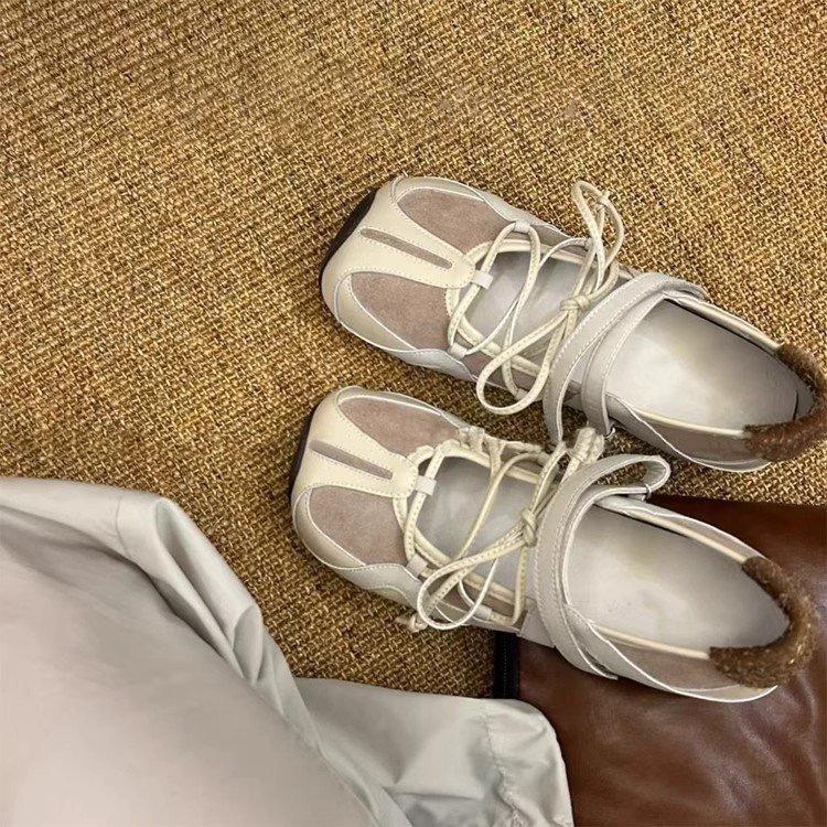 H55 The Same Dream Maker~ Rebellious Ballet Velcro Mary Jane Shoes Women's Splicing Leather Casual Versatile Single Shoes