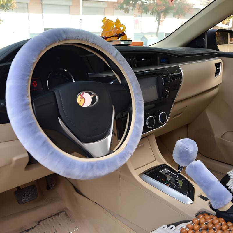 Universal Plush Steering Wheel Cover Soft Faux Rabbit Fur Anti Slip Warm Winter Car Steering Protector Interior Accessories