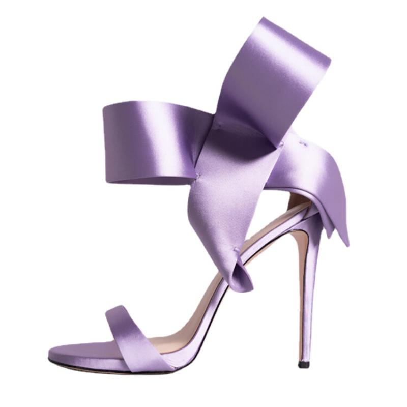 Новые атласные сандалии с бантом, большой размер 34–43, модный брендовый подиум, женская обувь на высоком каблуке 8 см/11 см, пикантные туфли на высоком каблуке со стразами