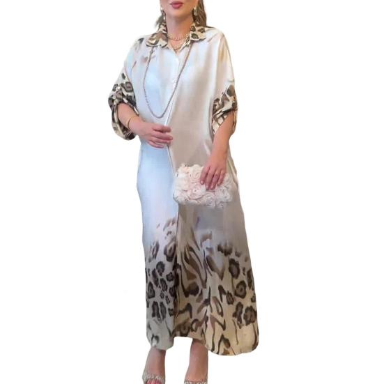 Платье макси Lady Spring с леопардовым принтом, длинными рукавами и запонкой, однобортное, винтажное, повседневное, с высокой талией