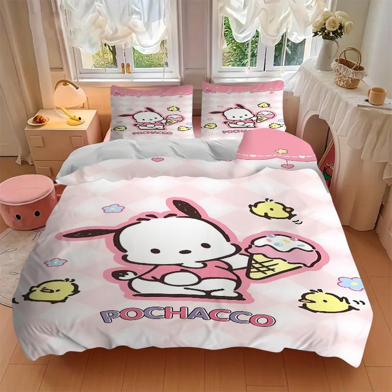 3 шт. Набор постельного белья Sanrio «Сладкое приключение Почакко» Включает 1 пододеяльник и 2 наволочки, Удобное постельное белье со стильным дизайном для спальни S076