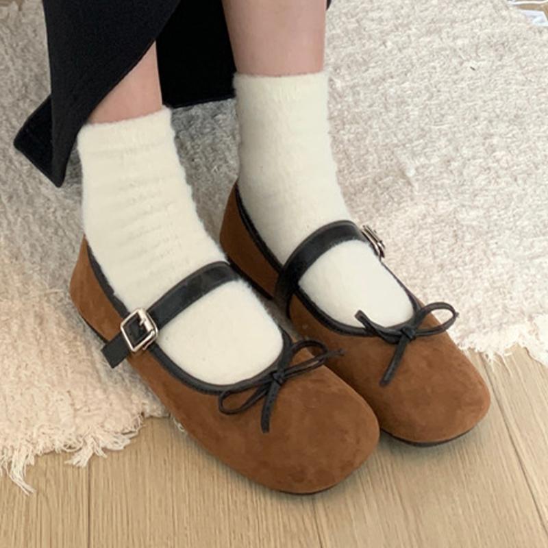 Модные женские замшевые балетки с короткими каблуками, туфли-лоферы с бантом, женская обувь 2025 года, повседневная обувь для ходьбы, зимняя обувь Мэри Джейн, Zapatillas