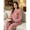2026 Winter Flannel Pajama Set Girls - Solid Color Embroidered Bear Long Sleeve Loungewear