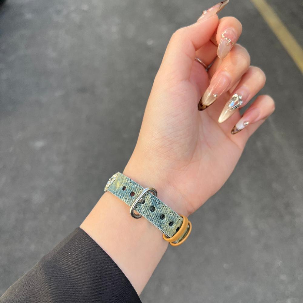 Для Xiaomi Smart Band 10 Модный женский холщовый + кожаный ремешок для часов Cowboy Cross-dye denim, совместимый с Xiaomi Mi Band 10/9/8