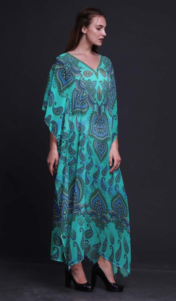 Phagun Floral & Paisley Ladies Plus Size Kaftan Summer Wear Beach Coverup Kimono