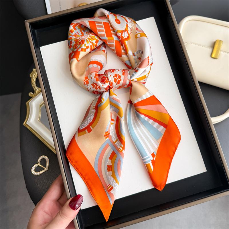 New Fashion Colorblock Print Soft Satin Square Scarf Women's Shawl Wrap Hijab Headscarf 70*70cm Bandanna