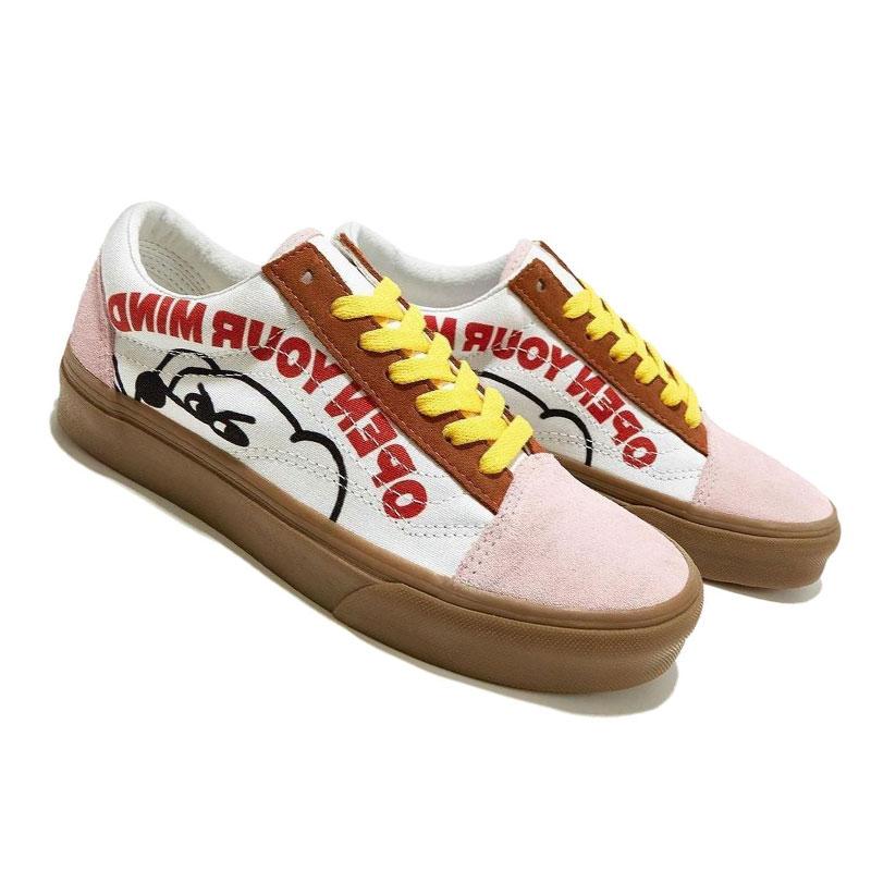 Vans Fever Dog X Серия Old Skool Повседневные Прочные Низкие Кеды для Скейтборда Унисекс кроссовки Белый Коричневый Розовый VN0A4OE25V8