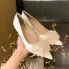 Single Shoes Women's Summer 2025 New Spring Autumn Shoes Crystal High Heels Wedding Shoes Versatile Rhinestones Full Diamonds High Heels Are Not Tired