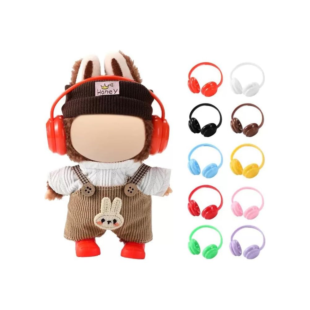 Labubu Mini Headphones Brown for Dolls and Plush Toys Accessories with Guitar and Keychain for DIY Crafts