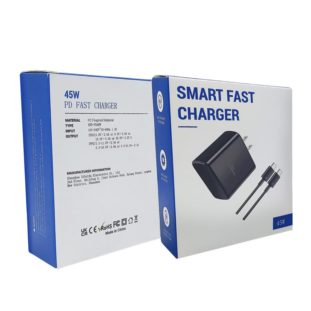Зарядное устройство мощностью 45 Вт подходит для Samsung S23s22s21s20, быстрая зарядка, зарядное устройство Apple 15, сертификация UL