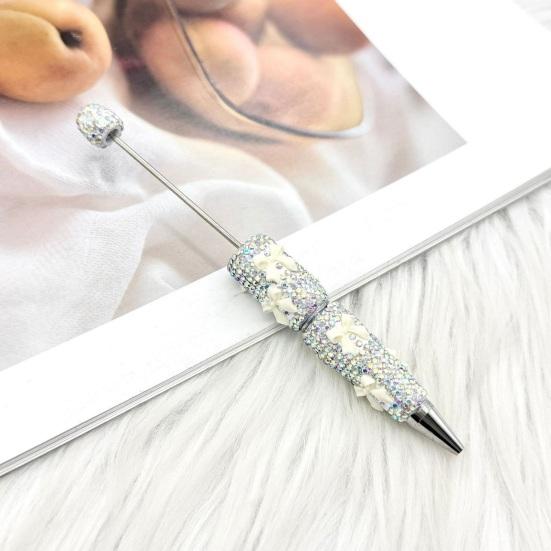 DIY Beadable Pen Glitter Ballpoint Pen, Rhinestone Bow Beaded Handmade Supplies Bling Black Ink Pens for Making, School Office Cute Desk Accessories