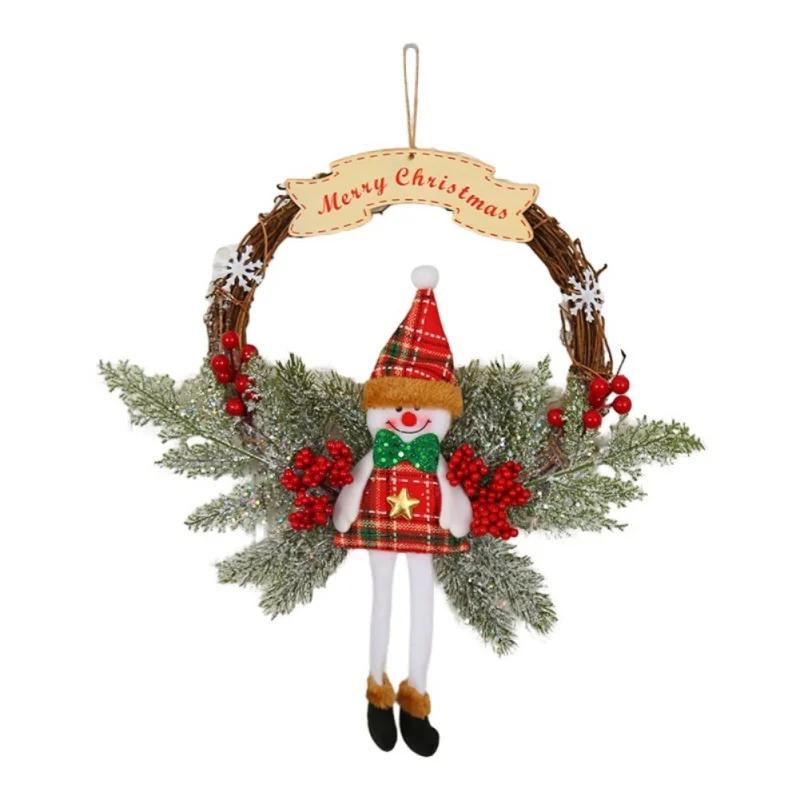 Рождественский венок Безликий старик Декор для подвешивания на дверь Подвесная гирлянда для Рождества Нового года Рождественское украшение 46см 35см