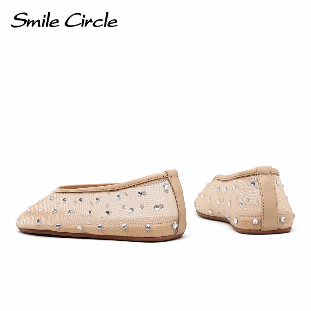 Marcy Wmbellished сетчатые балетки женские прозрачные туфли на плоской подошве с кристаллами круглый носок женские сандалии из натуральной кожи